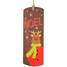 Χριστουγεννιάτικη Κρεμαστή Ταμπέλα Κόκκινη, με Τάρανδο (15cm)